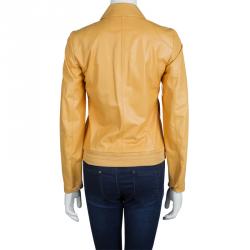 Pre Owned Loro Piana Mustard Yellow Lambskin Leather Jacket S