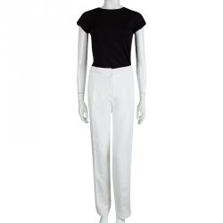 Pre Owned Loro Piana Off White Linen Wide Leg Pants L