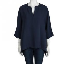 Pre Owned Loro Piana Navy Blue Silk Dolman Sleeve Oversized Blouse L