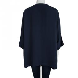 Pre Owned Loro Piana Navy Blue Silk Dolman Sleeve Oversized Blouse L