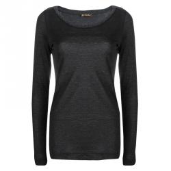 Pre Owned Loro Piana Grey Cashmere Slub Knit Long Sleeve Top S