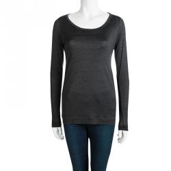 Pre Owned Loro Piana Grey Cashmere Slub Knit Long Sleeve Top S