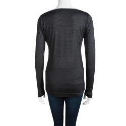 Pre Owned Loro Piana Grey Cashmere Slub Knit Long Sleeve Top S