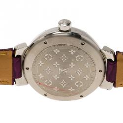 Louis Vuitton Black Stainless Steel Diamond Tambour Women's Wristwatch 34MM