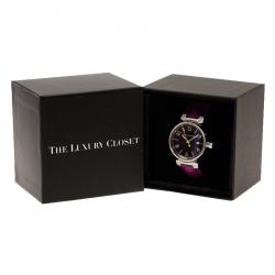 Louis Vuitton Black Stainless Steel Diamond Tambour Women's Wristwatch 34MM