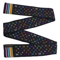 Pre Owned Louis Vuitton Black Multicolor Monogram Silk Bandeau