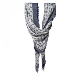 Louis Vuitton Blue Monogram Wool and Silk Shawl