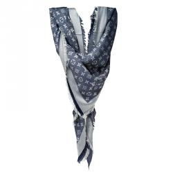 Pre Owned وشاح لوي فيتون حرير و صوف مونوغرامي أزرق