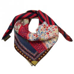 مملوكة مسبقًا وشاح لوي فيتون تريسور حرير أحمر منقوش مربع 