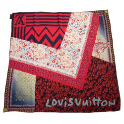 مملوكة مسبقًا وشاح لوي فيتون تريسور حرير أحمر منقوش مربع 