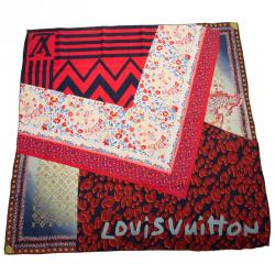 مملوكة مسبقًا وشاح لوي فيتون تريسور حرير أحمر منقوش مربع 