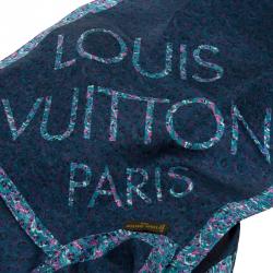 Pre Owned وشاح لوي فيتون مزين بشعار الماركة حرير أزرق منقوش 