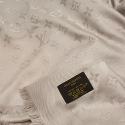 Pre Owned Louis Vuitton Beige Monogram Wool & Silk Fringe Edged Shawl