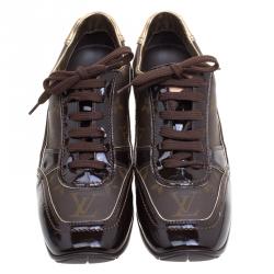 Louis Vuitton Brown Monogram Canvas and Leather Square Toe Sneakers Size 40