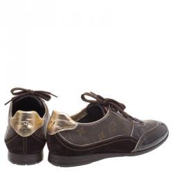 Louis Vuitton Brown Monogram Canvas and Leather Square Toe Sneakers Size 40