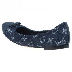 Pre Owned Louis Vuitton Navy Blue Monogram Denim Elba Cap Toe Ballet Flats Size 37