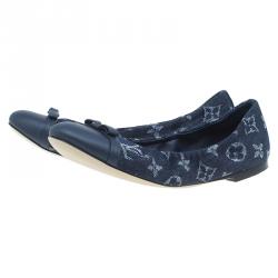 Pre Owned Louis Vuitton Navy Blue Monogram Denim Elba Cap Toe Ballet Flats Size 37