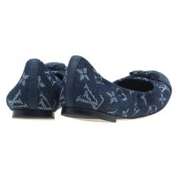 Pre Owned Louis Vuitton Navy Blue Monogram Denim Elba Cap Toe Ballet Flats Size 37