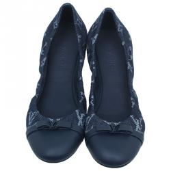 Pre Owned Louis Vuitton Navy Blue Monogram Denim Elba Cap Toe Ballet Flats Size 37