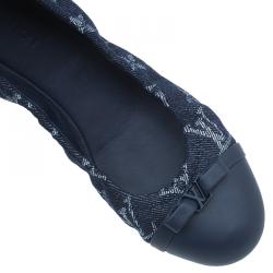 Pre Owned Louis Vuitton Navy Blue Monogram Denim Elba Cap Toe Ballet Flats Size 37