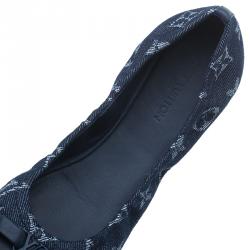 Pre Owned Louis Vuitton Navy Blue Monogram Denim Elba Cap Toe Ballet Flats Size 37