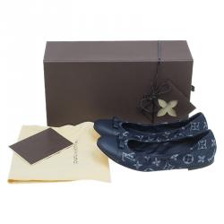 Pre Owned Louis Vuitton Navy Blue Monogram Denim Elba Cap Toe Ballet Flats Size 37
