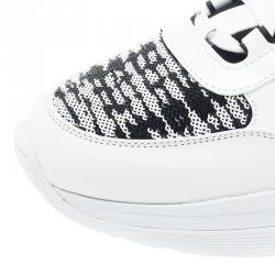 Louis Vuitton White Leather Embroidered Mesh Heat Sneakers Size 40