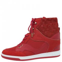 Louis Vuitton Red Leather and Suede Cliff Top Sneakers Size 39.5