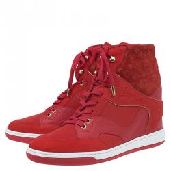 Louis Vuitton Red Leather and Suede Cliff Top Sneakers Size 39.5