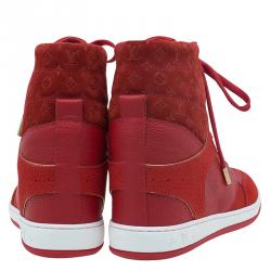 Louis Vuitton Red Leather and Suede Cliff Top Sneakers Size 39.5