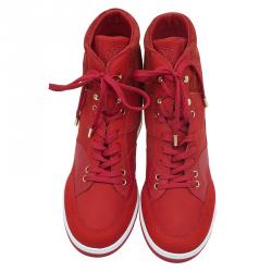 Louis Vuitton Red Leather and Suede Cliff Top Sneakers Size 39.5