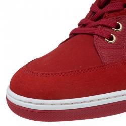 Louis Vuitton Red Leather and Suede Cliff Top Sneakers Size 39.5