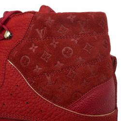 Louis Vuitton Red Leather and Suede Cliff Top Sneakers Size 39.5
