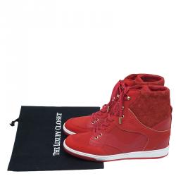Louis Vuitton Red Leather and Suede Cliff Top Sneakers Size 39.5