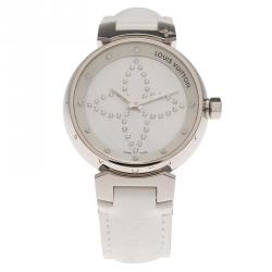 LOUIS VUITTON Stainless Steel Rubber Diamond Mother of Pearl 34mm