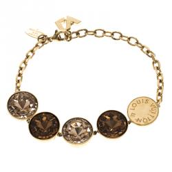 مملوكة مسبقًا Louis Vuitton Over the Rainbow Brown Crystal Gold Tone Bracelet 21 cm