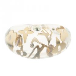 Pre Owned Louis Vuitton Clear Resin Monogram Inclusion Ring Size 57