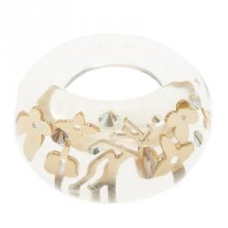 Pre Owned Louis Vuitton Clear Resin Monogram Inclusion Ring Size 57