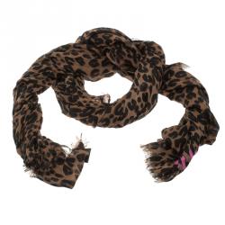 Leopard print silk scarf Louis Vuitton Brown in Silk - 1435020