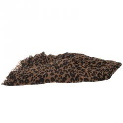 Pre Owned Louis Vuitton Brown Leopard Print Cashmere and Silk Stephen Sprouse Graffiti Scarf