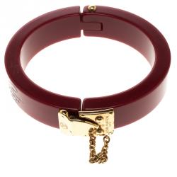 Pre Owned Louis Vuitton Lock Me Red Resin Gold Tone Bracelet 17cm