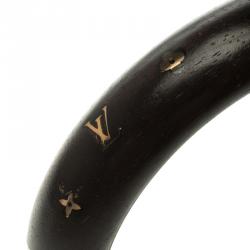 Pre Owned Louis Vuitton Gold Tone Monogram Brown Wood Bangle Bracelet 20cm