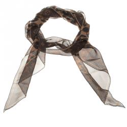 Pre Owned Louis Vuitton Brown Leopard and Monogram Silk Scarf