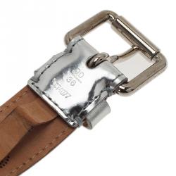 Pre Owned Louis Vuitton Silver Leather Mahina Perforated Belt Size 90CM