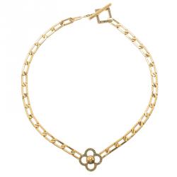 Louis Vuitton Flower Power Crystal Gold Tone Necklace