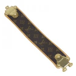 Pre Owned Louis Vuitton Save It Monogram Brown Canvas Gold Tone Metal Bracelet