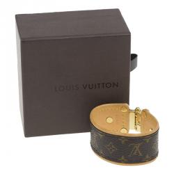 Pre Owned Louis Vuitton Save It Monogram Brown Canvas Gold Tone Metal Bracelet