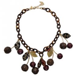 Pre Owned Louis Vuitton Chérie Purple And Black Gold Tone Necklace