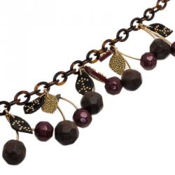 Pre Owned Louis Vuitton Chérie Purple And Black Gold Tone Necklace