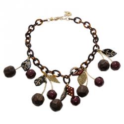 Pre Owned Louis Vuitton Chérie Purple And Black Gold Tone Necklace